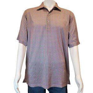 DONALD ROSS  Golf Polo Men's Plaid Stretch Knit Shirt Blue Green Pink Yellow